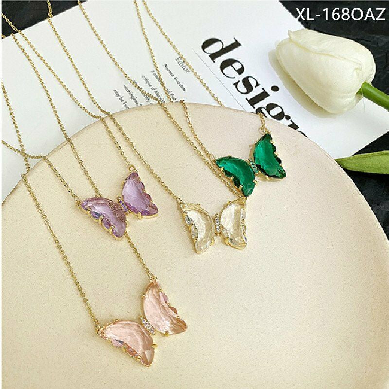 Fashion Bohemia Crystal Transparent Butterfly Pendant Necklace Choker Clavicle Gold Chain Women Gift Jewelry Gift